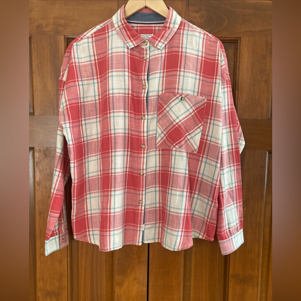 NWT Fat Face Red and White Plaid button up shirt women’s size 10